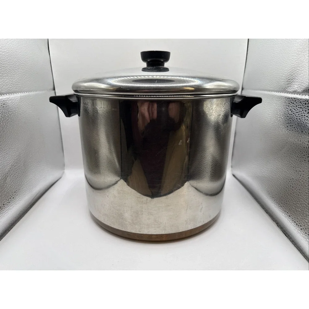Vintage Revere Ware 1801 8 Qt. Copper Bottom Stock Pot w/Lid Clinton ILL. USA